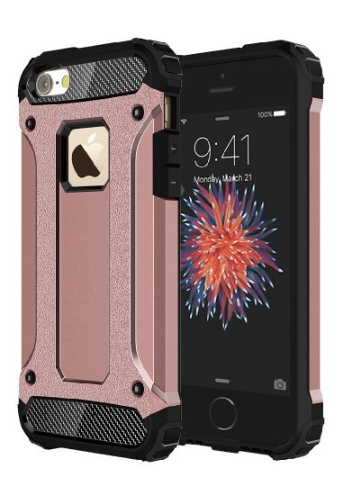 iPhone SE Case, iPhone 5 / 5S Case, Kaesar Premium Dustproof Shockproof Drop Resistance Rugged Hybrid Dual Layer Armor Protective Case Cover for iPhone SE - Rose Gold