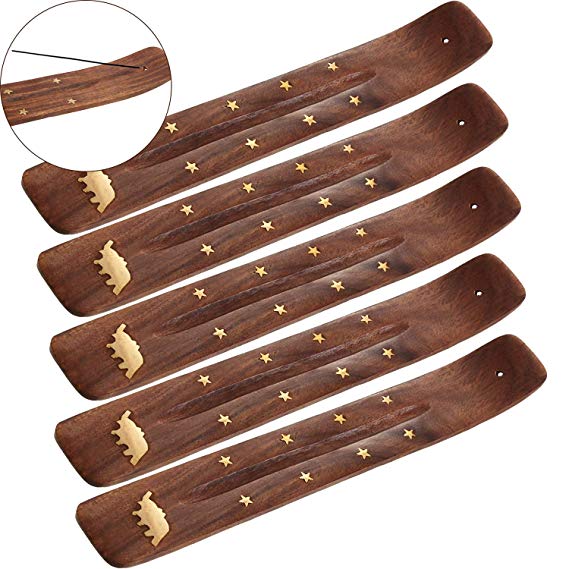 Boao 5 Pieces Incense Sticks Holder Incense Burner Ash Catcher, 9.06 Inches Long (Dark-Brown)