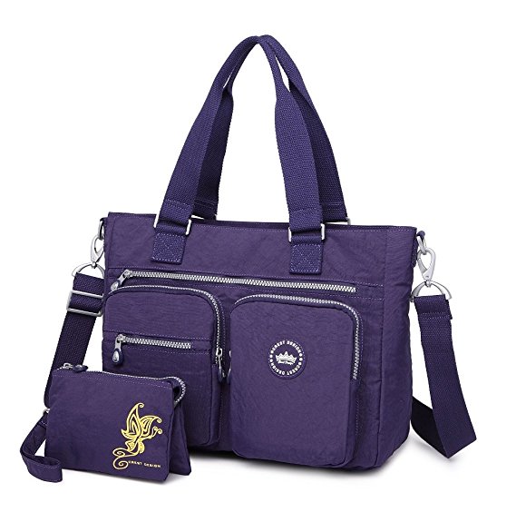Crest Design Women's Nylon Shoulder Bag Crossbody Handbag (2Pcs Set)