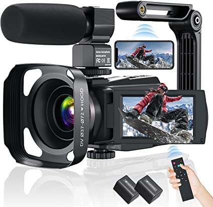 Video Camera Camcorder, AiTechny 4K Digital Camera 48MP 60FPS WiFi YouTube Camera IR Night Vision Touch Screen 16X Digital Zoom Vlogging Recorder with Mic, 2 Batteries, Remote Control