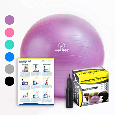 Exercise Ball - Professional Grade Anti-Burst Fitness, Balance Ball for Pilates, Yoga, Birthing, Stability Gym Workout Training and Physical Therapy