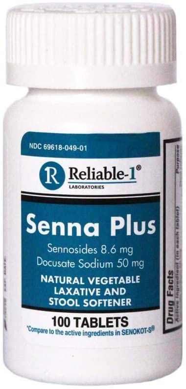 RELIABLE 1 LABORATORIES Senna Plus Docusate Sodium (100 Tablets) (Single Pack) - Vegetable Laxative & Stool Softener