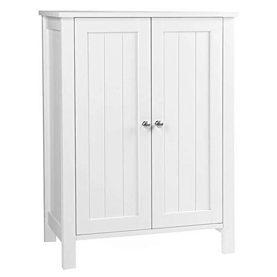 VASAGLE Freestanding Bathroom Cabinet Storage Cupboard Unit with 2 Doors and 2 Adjustable Shelves White BCB60W