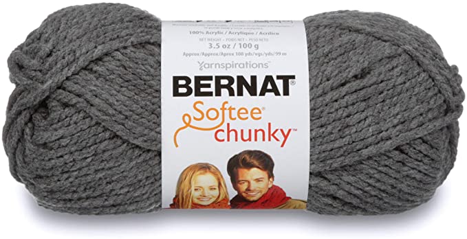 Bernat Softee Chunky Yarn, 3.5 Oz, Gauge 6 Super Bulky, True Grey