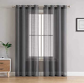 HLC.ME 2 Piece Semi Sheer Voile Window Curtain Grommet Panels for Bedroom & Living Room (54" W x 84" L, Charcoal Grey)