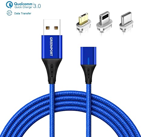 Magnetic Charging Cable & Data Transfer Universal Plugs Micro USB Type C Compatible for I-Products Premium Durable Braided Nylon High Speed Charging Cable (2 Pack Blue 3ft)
