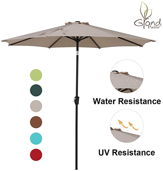 Grand patio 9 FT Enhanced Aluminum Patio Umbrella, UV Protected Outdoor Umbrella with Auto Crank and Push Button Tilt, Beige