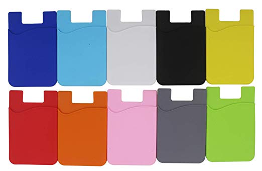 Phone Card Holder, Morntek Silicone Adhesive Stick on ID Credit Card Holder Wallet Pocket Pouch Sleeve Universal Size For Most of Phones, 10 Mixed Color Pack (10 Pack)