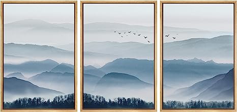 NWT Framed Canvas Print Wall Art Set Pastel Winter Autumn Mountain Range Nature Wilderness Illustrations Modern Art Realism Decorative Rustic for Living Room, Bedroom, Office - 16"x24"x3 Natural