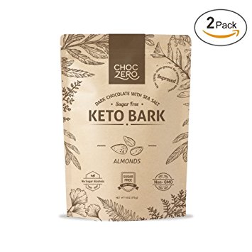 ChocZero's Keto Bark, Dark Chocolate Almonds with Sea Salt. 100% Stone-Ground, Sugar Free, Low Carb. No Sugar Alcohols, No Artificial Sweeteners, All Natural, Non-GMO (2 Bags)