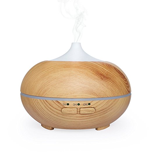 Aroma Diffuser, MaxTronic 150ML Essential oil Diffuser Mini Electric Ultrasonic Cool Mist Humidifier Aromatherapy with 7 Color LED Lights Changing, Auto Timer, Waterless Auto Shut-off and Whisper-Quiet Air Purifier, Light Wood Grain