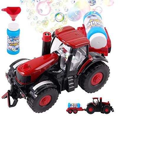 Bubble Blowing Bump N Go Farm Tractor Train Set Lights & Sounds Bubble Toy for Kids