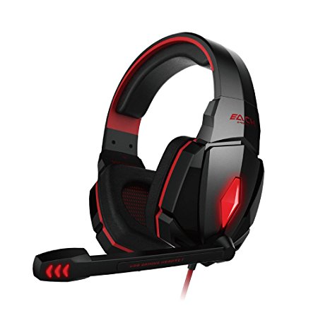 ECOOPRO Headphones Gaming Headset with Microphone, 3.5mm Over-Ear Headphone Perfect for PC Games and Listening Music (Red)