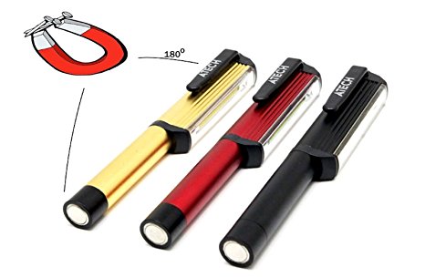 Set of 3 Aluminum COB LED White Light Clip-On Pocket Light Inspection Working Light Flashlight with Rotating Magnetic Clip Magnet Base Great for Camping Household Workshop Automobile [Black Gold Red]