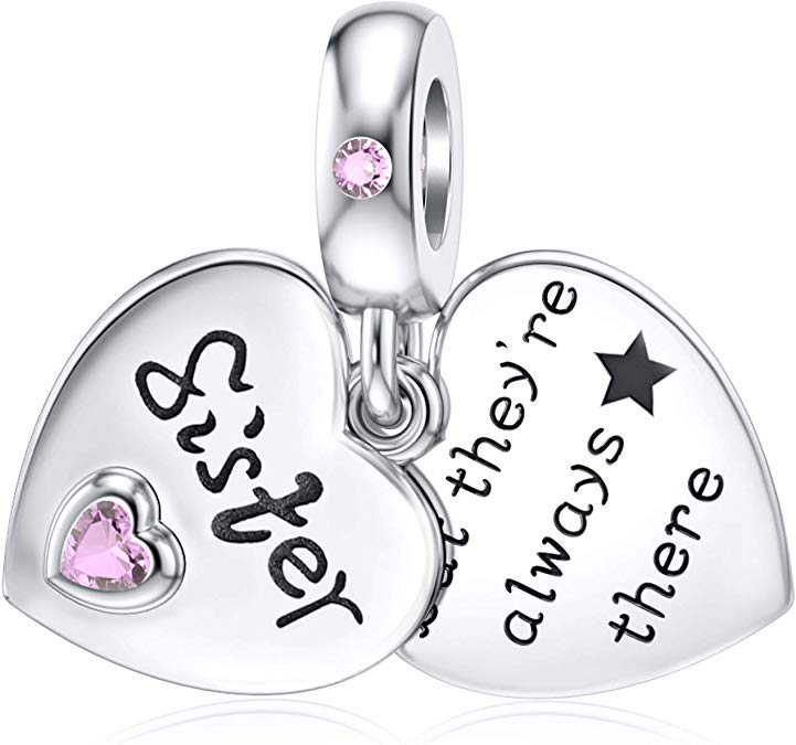 JIAYIQI Sisters 925 Sterling Silver Charm Fit Pandora Charms,Heart Love Silver Charms for Bracelets Necklace