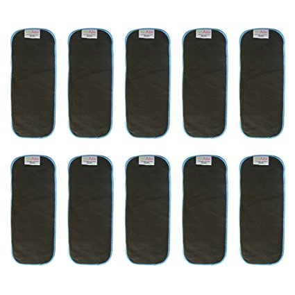 EcoAble 5 Layer Charcoal Bamboo Inserts Reusable Liners for Baby Cloth Diapers (Pack of 10)