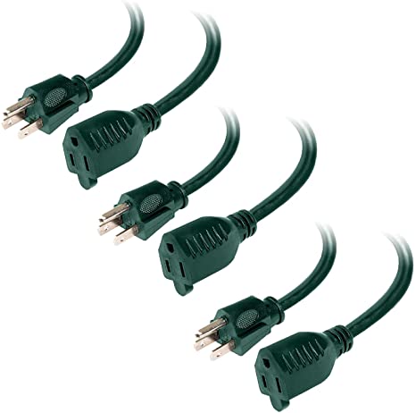 Green Extension Cord 3 Pack, 10ft 15ft & 25ft - 16/3 SJTW Durable Electrical Cable with 3 Prong Grounded Plug for Safety