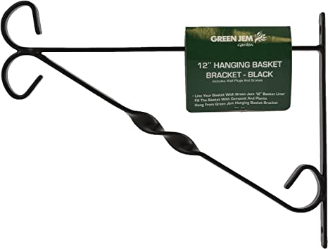 Green Jem 12-Inch Hanging Basket Bracket - Black