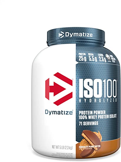 Dymatize ISO100 Hydrolyzed Protein Powder, 100% Whey Isolate Protein, 25g of Protein, 5.5g BCAAs, Gluten Free, Fast Absorbing, Easy Digesting, Chocolate Peanut Butter, 5 Pound