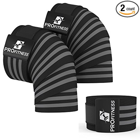 ProFitness Weightlifting Knee Wraps (Pair) – Adjustable Compression Sleeves for Cross Training, Squats, Powerlifting, Weightlifting – Improved Gym Workout Strength & Stability – Unisex