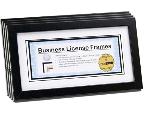 CreativePF [4-6x11bk-w] Black Business License Frames with Mat to hold 3.5 by 8.5 inch Self Standing Easel