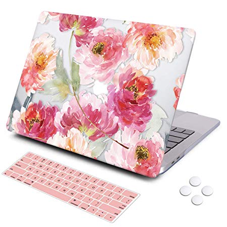 MacBook Pro 13 Case 2018 2017 Release A1706/A1989, DQQH Rubberized Plastic Hard Shell Cover with Keyboard Cover for Apple New Mac Pro 13 inch with Touch Bar and Touch ID- Clear Watercolor Flowers