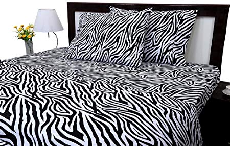 Way Fair Sheet Set King Size Zebra Print 100% Cotton 600 Thread-Count (15" Deep Pocket Drop) by