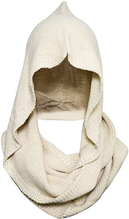 Winter Soft Pullover Knit Infinity Scarf Beanie Hoodie Scarf