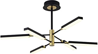 Modern LED Chandeliers,Garwarm 6-Lights Sputnik Pendant Lighting,Flush Mount Ceiling Hanging Lamp Fixture for Bedroom Livingroom Dinning Room,Black Gold