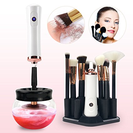 Salking Make Up Brush Cleaner Kit - Professional Electric Instant Makeup Brushes Cleaner and Dryer Machine, 8 Rubber Holders to Fit Most Sizes of Cosmetic Brushes, Best Travel Makeup Brush Cleaner