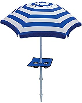 Rio Beach 8 ft. Tilt Beach Umbrella with Built-in Table and Sand Anchor