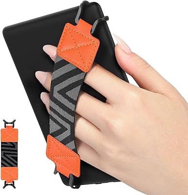 MoKo Security Hand-Strap for 6-8" Kindle eReaders Fire Tablet - Kindle/Kobo/Voyaga/Lenovo/Sony Kindle E-Book Tablet, High-Elasticity Versatile Hand Strap Lightweight Finger Grip Holder, Orange