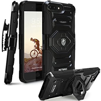 iPhone 7 Plus Case, Metrans 3 in 1 Holster Protective Case 2 Kickstand 4 Air Cushion Soft Silicon & Hard Shell Drop Protection [180 Belt Swivel Clip] Anti-Shock Rugged Case for 5.5 Inch,Black