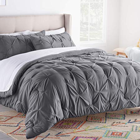 Linenspa All- Season Hypoallergenic - Plush Microfiber Fill - Machine Washable Alternative Comforter, Cal King, Gray Pinch Pleat