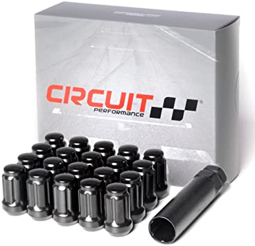 Circuit Performance Spline Drive Tuner Acorn Lug Nuts Black 12x1.5 Forged Steel(20pc   Tool)