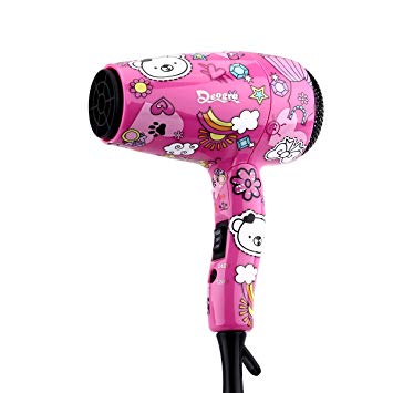 Deogra 1000W Foldable Kids Hair Dryer with ALCI Plug Compact Handle Blow Dryer with Diffuser Nozzle Dual Voltage for Home Use/Travel (Pink)