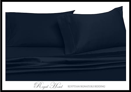 Royal Hotel's Solid Navy 600-Thread-Count 3pc Queen Duvet-Cover 100-Percent Egyptian Cotton, Sateen Solid