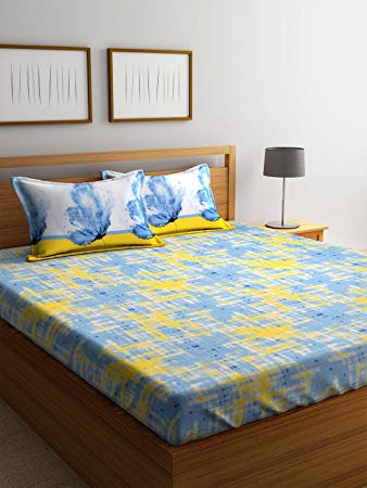 Trident Comfort Living 120 TC Cotton Bedsheet with 2 Pillow Cover - Abstract, Queen Size, Yellow