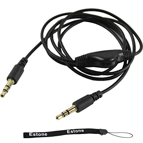 Estone 2Pcs 3.5mm M/M Stereo Headphone Audio Extension Cable Cord With Volume Control Black