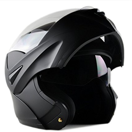 ILM 10 Colors Motorcycle Dual Visor Flip up Modular Full Face Helmet DOT (XL, Matte Black)