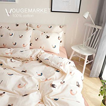 Vougemarket 3 Piece Cotton Bedding Duvet Cover for Adult Kids,Love Birds Printed Design Lightweight Duvet Cover Set-Full/Queen,Love birds