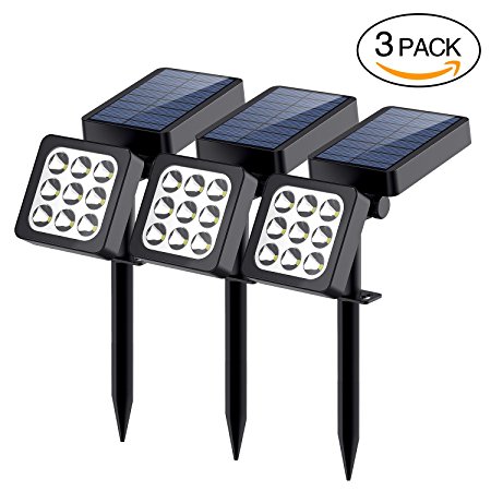 Solar Lights Outdoor, 9-LED Solar Spotlights - Waterproof Solar Wall Lights Solar Landscape Lights - Outdoor Solar Lights Dusk to Dawn Auto On/Off for Patio Lawn Pool Yard Garage Garden, Pack of 3