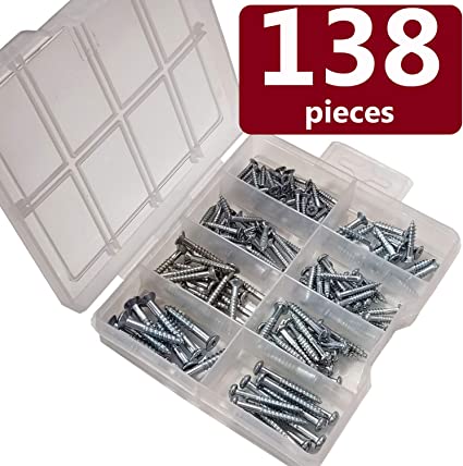 Hardware Wood Screw Assortment Kit by Blue Donuts - Assorted Stainless Steel Flat and Round Phillips Head Screw Set for Construction, Home Renovation and Improvement - Pack of 138 Pieces