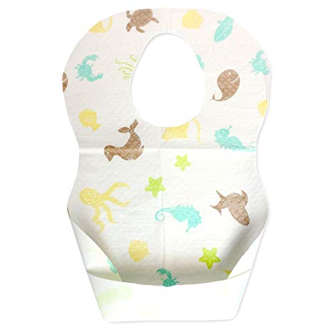 Emmzoe Baby and Infant Disposable Travel Bibs - Soft, Leakproof, Unisex, One Size Fits All - for Feeding, Traveling, On The Go (50 Pack)