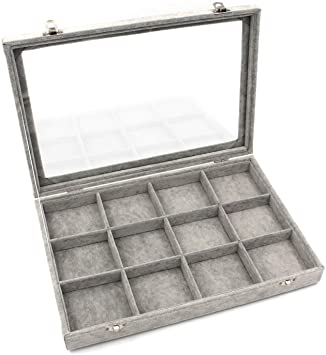 KLOUD City Jewelry Box Organizer Display Storage case（Gray-12 Grid）