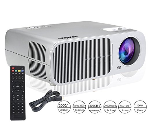 Projector,WiMiUS T1 LCD Projectors 2600 Lumens Video Movie Game Project With Keystone Correction for Home Theater Party and Games(free HDMI cable)