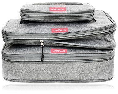 LeanTravel Compression Packing Cubes Luggage Organizers for Travel W/ Double Zipper (3) Set