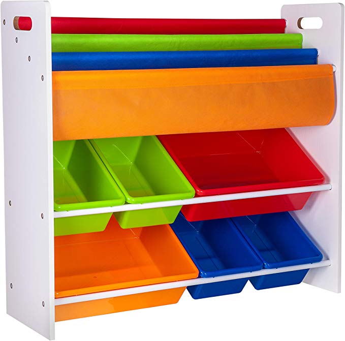 LIVIVO Child's Books and Toys Storage Rack (4 Slings and 6 Boxes) (Primaries)