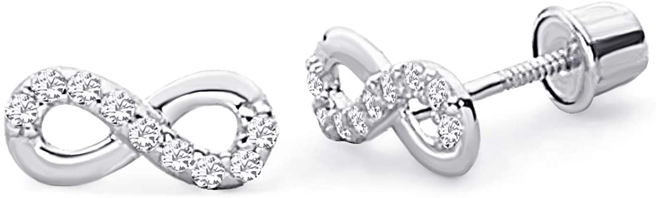 14k Yellow OR White Gold Infinity Stud Earrings with Screw Back