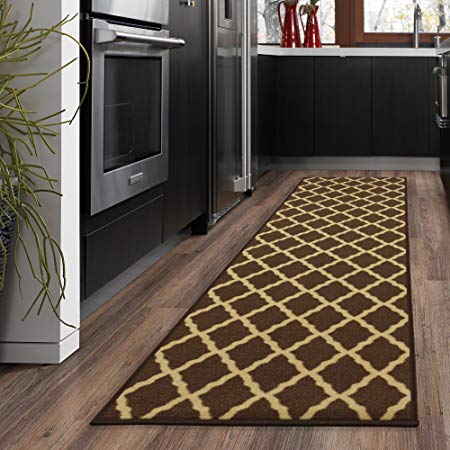 Ottomanson Ottohome Collection Contemporary Morrocan Trellis Design Non-Skid (Non-Slip) Rubber Backing Runner Rug, 20" X 59", Brown